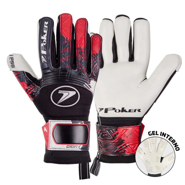 Luva Futebol de Campo Profissional Poker Infinity II Preta / Vermelha